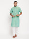 Vastramay Men's Solid Pink Pure Cotton Kurta With White Pant Style Pyjama Set