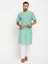 Vastramay Men's Solid Pink Pure Cotton Kurta With White Pant Style Pyjama Set