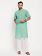 Vastramay Men's Solid Parrot Green Pure Cotton Kurta With White Pyjama Set