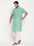 Vastramay Men's Solid Parrot Green Pure Cotton Kurta With White Pyjama Set