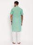 Vastramay Men's Solid Parrot Green Pure Cotton Kurta With White Pyjama Set