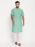 Vastramay Men's Solid Parrot Green Pure Cotton Kurta With White Pyjama Set