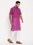 Vastramay Men's Solid Purple Pure Cotton Kurta With White Pant Style Pyjama Set