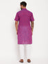 Vastramay Men's Solid Purple Pure Cotton Kurta With White Pant Style Pyjama Set