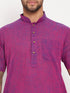 Vastramay Men's Solid Purple Pure Cotton Kurta With White Pant Style Pyjama Set