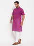 Vastramay Men's Solid Purple Pure Cotton Kurta With White Pant Style Pyjama Set