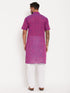 Vastramay Men's Solid Purple Pure Cotton Kurta With White Pyjama Set