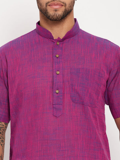 Vastramay Men's Solid Purple Pure Cotton Kurta With White Pyjama Set