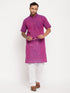 Vastramay Men's Solid Purple Pure Cotton Kurta With White Pyjama Set