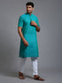 VASTRAMAY Men's Solid Turquoise Blue Pure Cotton Kurta Pant Set