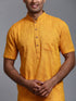 VASTRAMAY Men's Solid Yellow Pure Cotton Kurta Pant Set