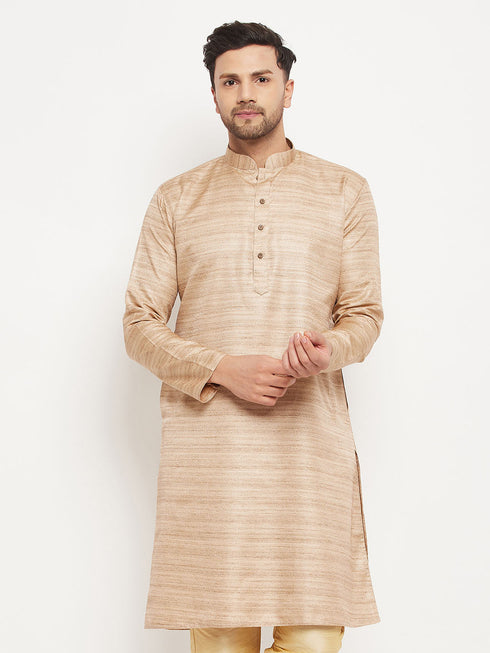 Vastramay Men's Beige Silk Blend Kurta