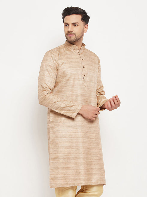 Vastramay Men's Beige Silk Blend Kurta