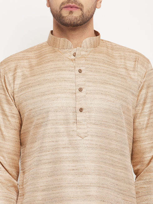 Vastramay Men's Beige Silk Blend Kurta
