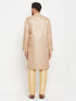 Vastramay Men's Beige Matka Silk Kurta and Gold Pant Style Pyjama Set