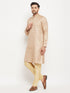 Vastramay Men's Beige Matka Silk Kurta and Gold Pant Style Pyjama Set