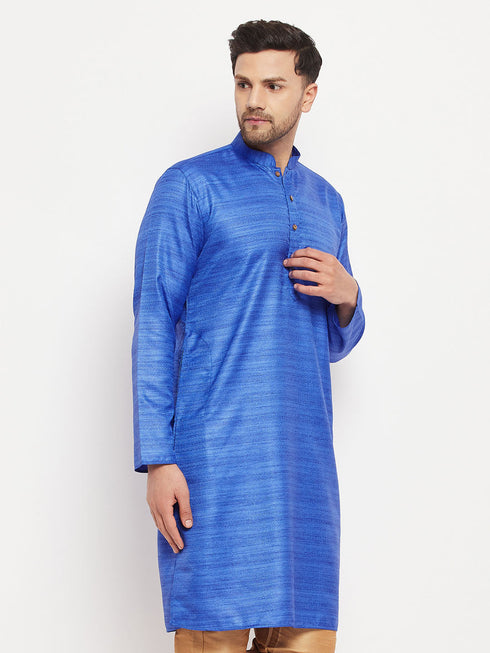 Vastramay Men's Blue Silk Blend Kurta