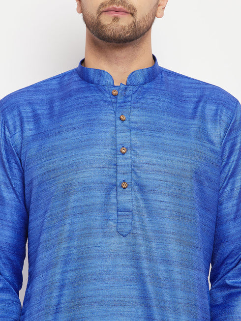 Vastramay Men's Blue Silk Blend Kurta