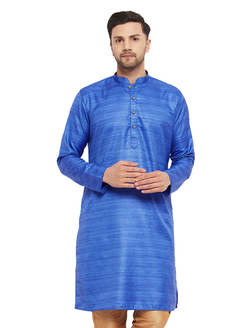 Vastramay Men's Blue Silk Blend Kurta