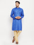 Vastramay Men's Blue Matka Silk Kurta and Gold Pant Style Pyjama Set