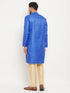 Vastramay Men's Blue Matka Silk Kurta and Gold Pant Style Pyjama Set