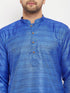 Vastramay Men's Blue Matka Silk Kurta and Gold Pant Style Pyjama Set
