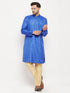 Vastramay Men's Blue Matka Silk Kurta and Gold Pant Style Pyjama Set