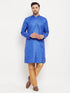 Vastramay Men's Blue Matka Silk Kurta and Rose Gold Pant Style Pyjama Set