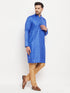Vastramay Men's Blue Matka Silk Kurta and Rose Gold Pant Style Pyjama Set