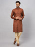Vastramay Men's Coffee Kurta And Gold Pant Set