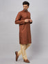 Vastramay Men's Coffee Kurta And Gold Pant Set