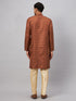 Vastramay Men's Coffee Kurta And Gold Pant Set