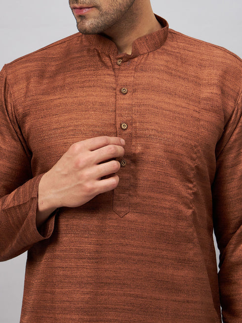 Vastramay Men's Coffee Kurta And Gold Pant Set