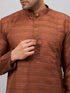 Vastramay Men's Coffee Kurta And Gold Pant Set