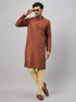 Vastramay Men's Coffee Kurta And Gold Pant Set