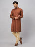 Vastramay Men's Coffee Kurta And Gold Pant Set