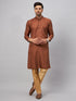 Vastramay Men's Coffee Kurta And Rose Gold Pant Set