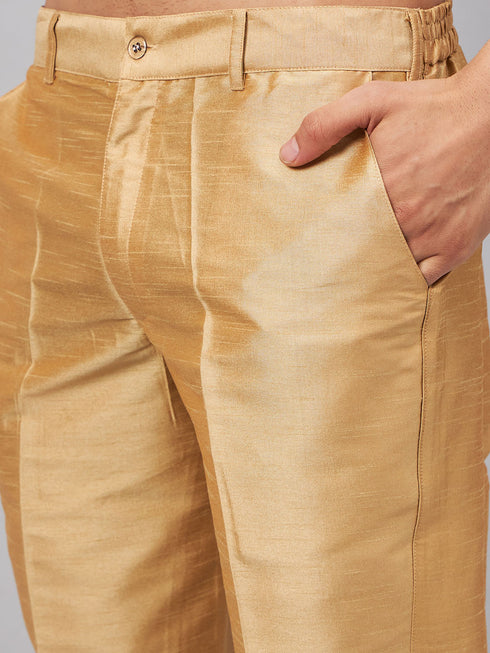 Vastramay Men's Coffee Kurta And Rose Gold Pant Set