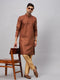 Vastramay Men's Coffee Kurta And Rose Gold Pant Set