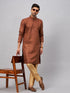 Vastramay Men's Coffee Kurta And Rose Gold Pant Set