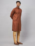 Vastramay Men's Coffee Kurta And Rose Gold Pant Set