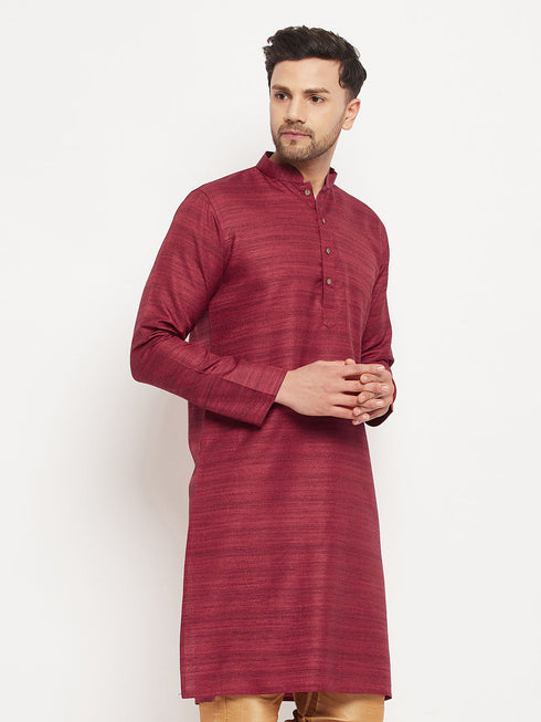 Vastramay Men's Maroon Silk Blend Kurta