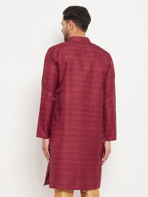 Vastramay Men's Maroon Silk Blend Kurta