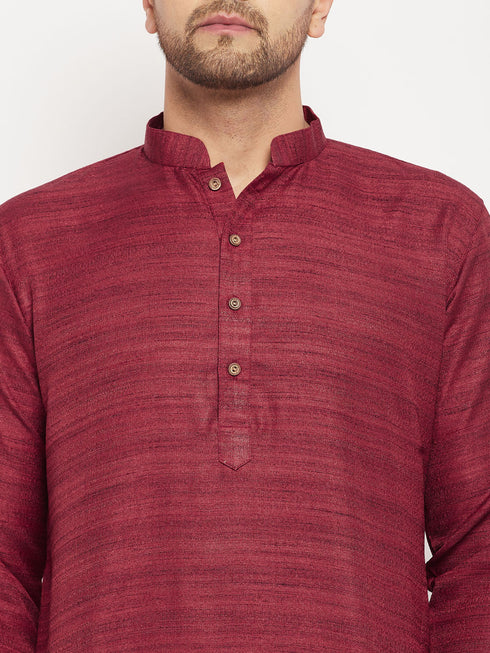 Vastramay Men's Maroon Silk Blend Kurta