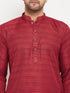 Vastramay Men's maroon Matka Silk Kurta and Gold Pant Style Pyjama Set