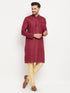 Vastramay Men's maroon Matka Silk Kurta and Gold Pant Style Pyjama Set
