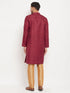 Vastramay Men's Maroon Matka Silk Kurta and Rose Gold Pant Style Pyjama Set