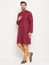 Vastramay Men's Maroon Matka Silk Kurta and Rose Gold Pant Style Pyjama Set