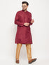 Vastramay Men's Maroon Matka Silk Kurta and Rose Gold Pant Style Pyjama Set