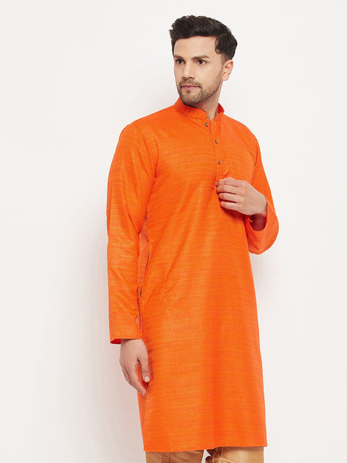 Vastramay Men's Orange Silk Blend Kurta